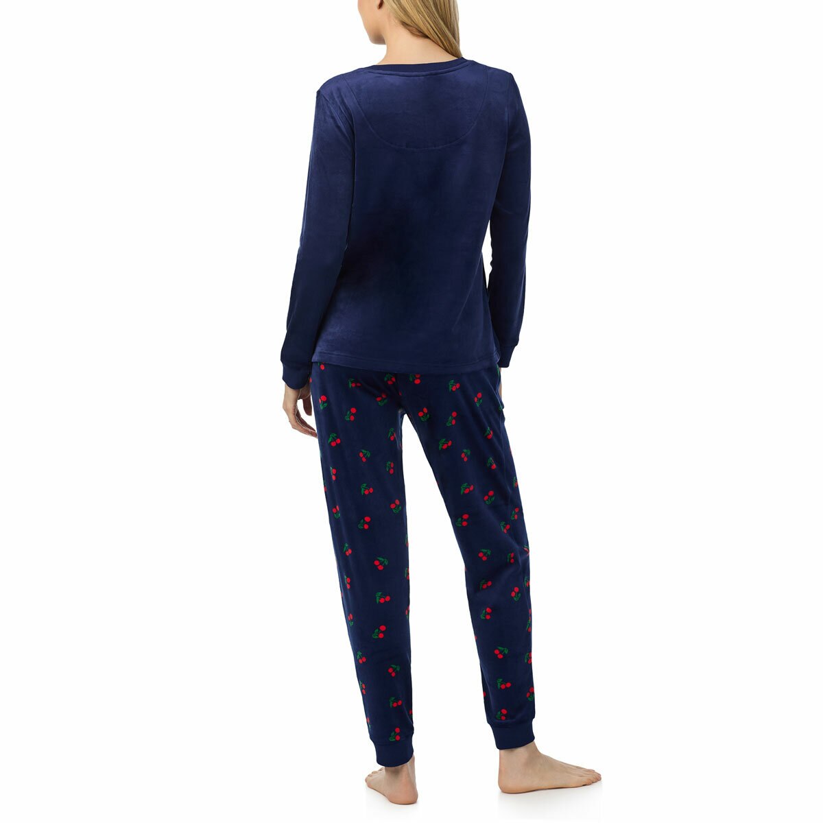 Jane & Bleecker Women's Silky Plush Pyjama Set in Navy Cherries Jane & Bleecker Women's Silky Plush Pyjama Set in Navy Cherries