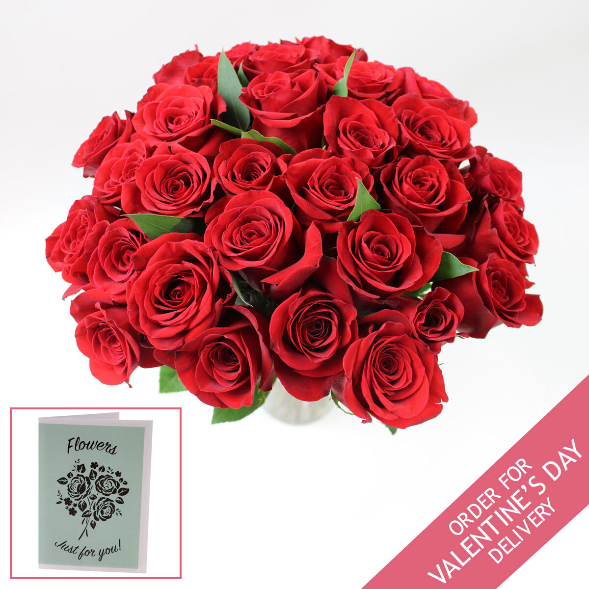 Valentine's 30 Stem Freedom Red Roses Flower Bouquet with Greetings Card