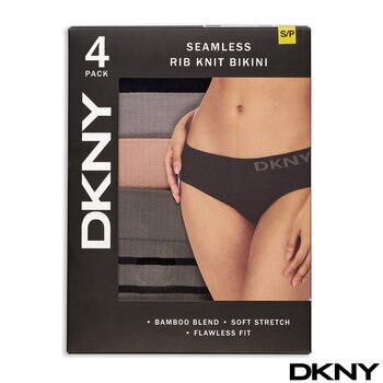 DKNY Women's Seamless Rib Knit 4 Pack Bikini Brief in 2 Colours and 2 Sizes