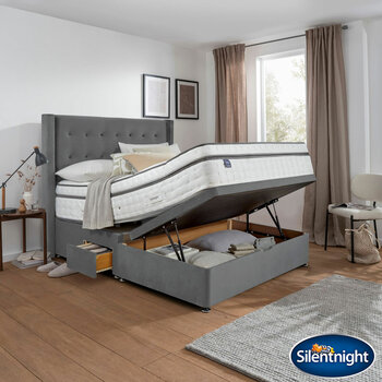 Silentnight Velvet Ottoman Divan Base with Bloomsbury Headboard in 2 Colours & 3 Sizes