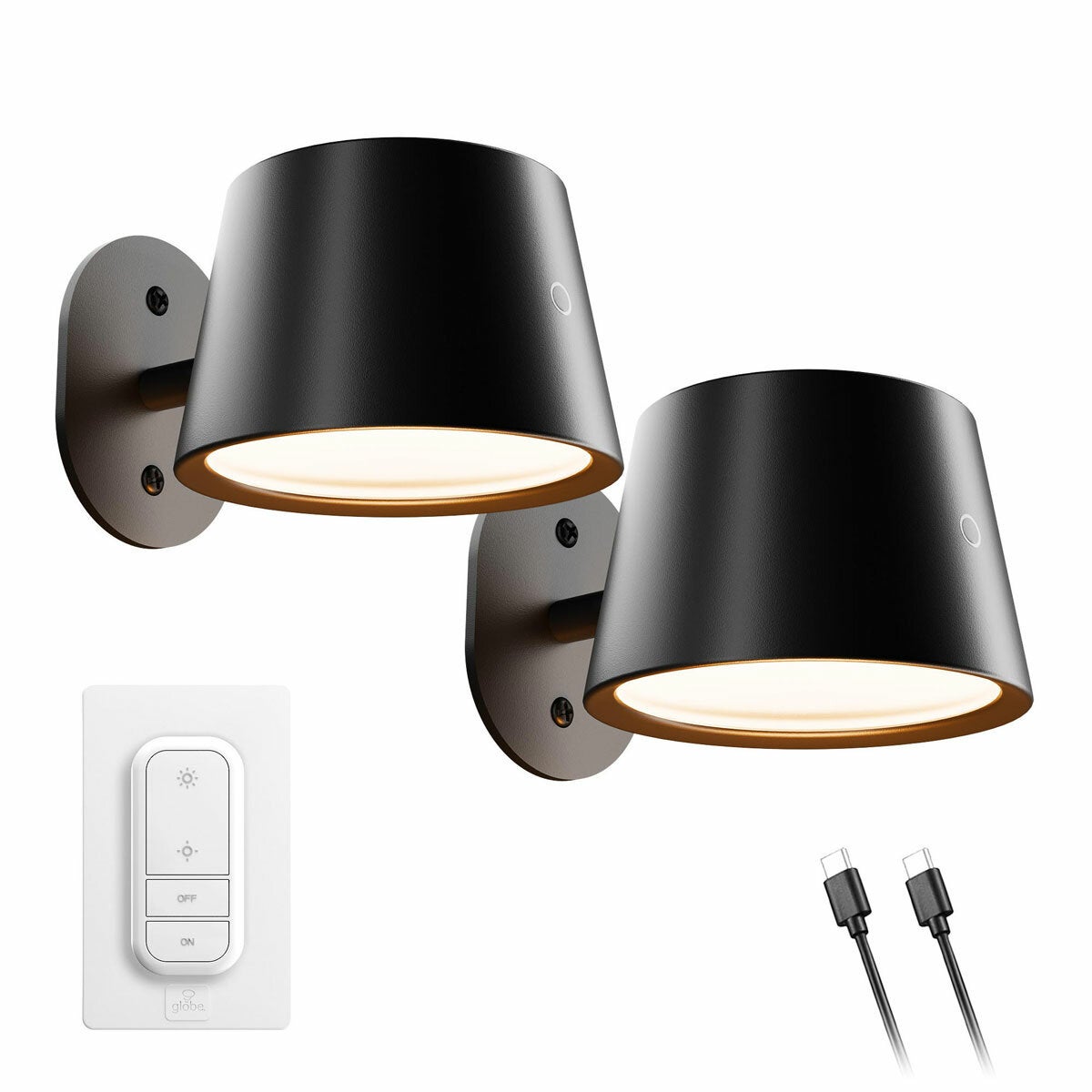 Globe Rechargeable Black Portable Wall Light, 2 Pack - Black Globe Rechargeable Black Portable Wall Light, 2 Pack - Black