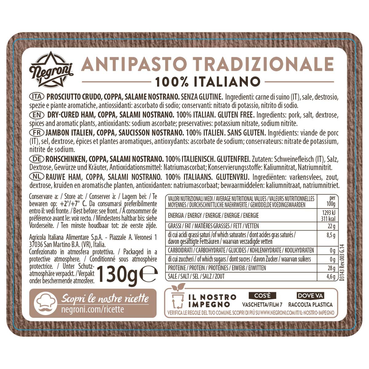 Back of Pack for Negroni Antipaso Traditional Selection