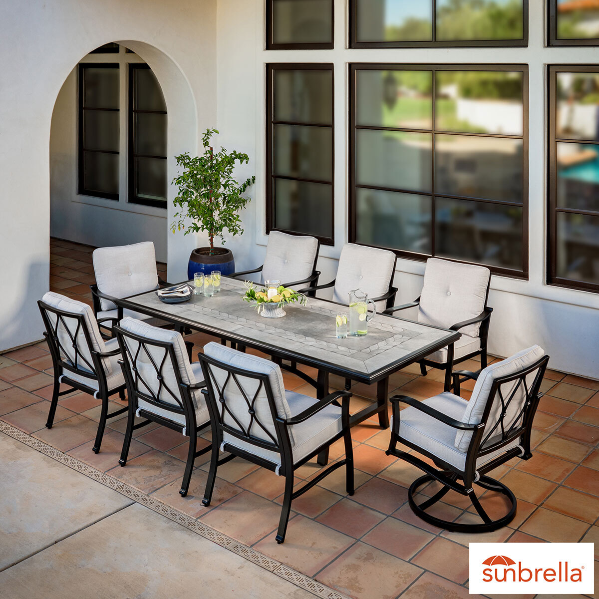 SunVilla Anita 9 Piece Cushioned Dining Patio Set + Cover Costco UK