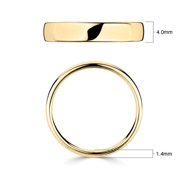 4.0mm Basic Light Court Wedding band. 18ct Yellow Gold
