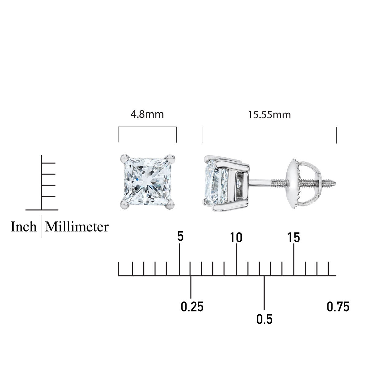 0.70ctw Princess Cut Diamond Stud Earrings, 18ct White Gold