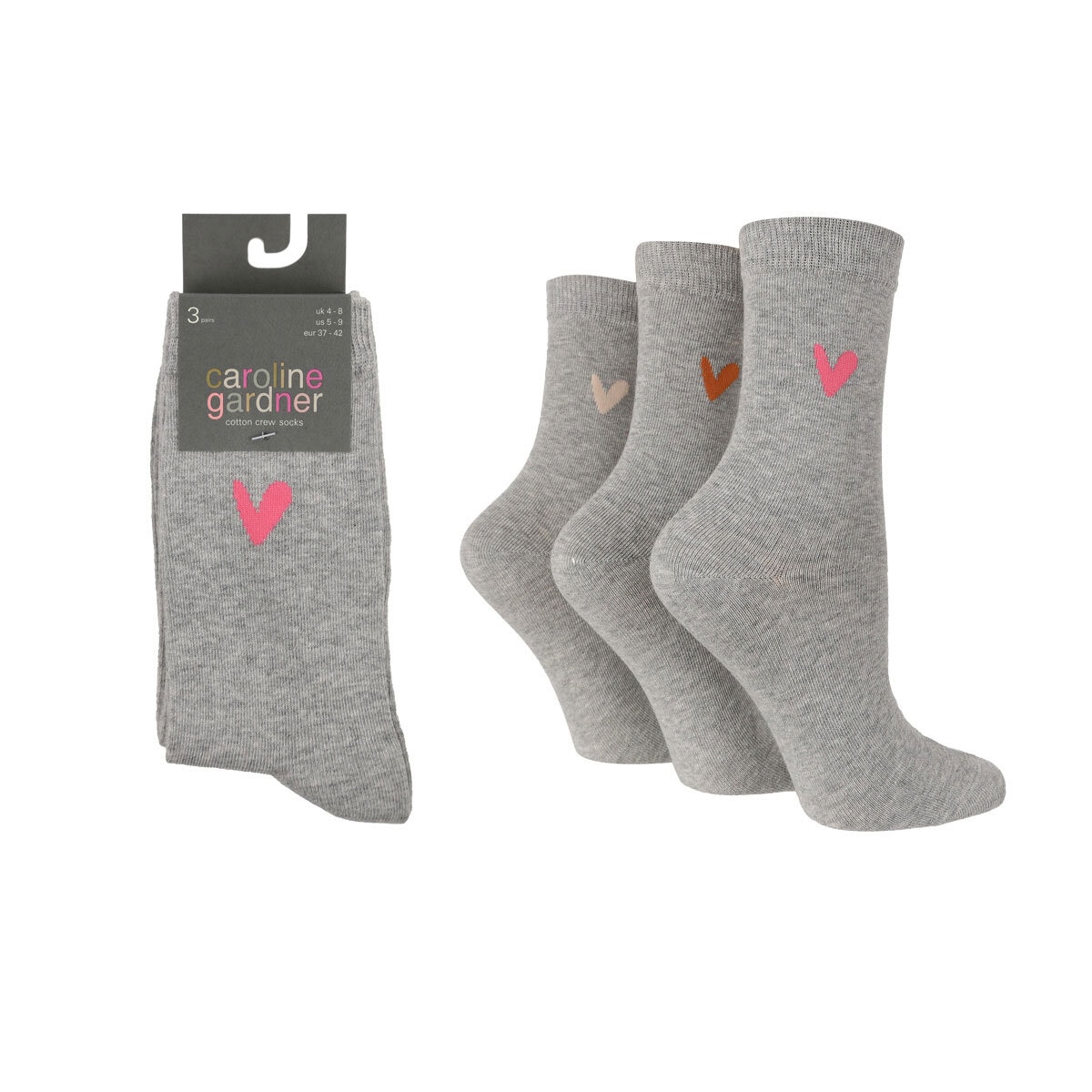 Caroline Gardner Ladies Crew Sock 6 Pack in Grey
