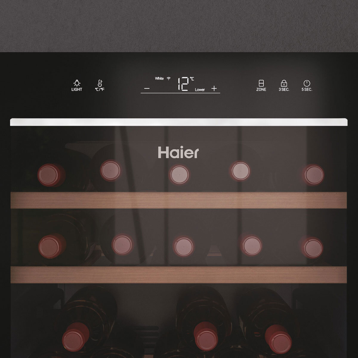 Haier HWS77GDAU1 77 Bottle Dual Zone Wine Cooler, G Rating in Black