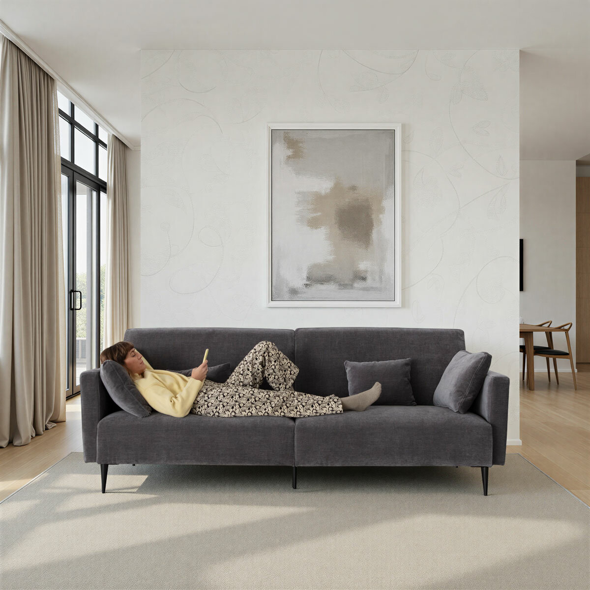 MOONAP Monroe Dark Grey Fabric 4 Seater Sofa