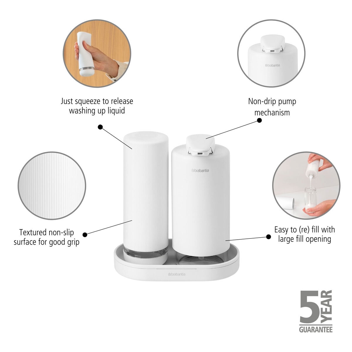 Brabantia 200ml Soap Dispenser Set in White