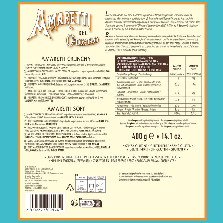 Amaretti Del Chiostro Crunchy & Soft Cookies, 400g