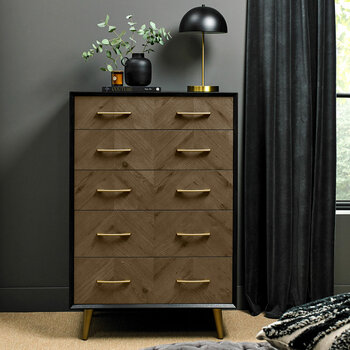 Bentley Designs Sienna Fumed Oak & Peppercorn 5 Drawer Chest of Drawers