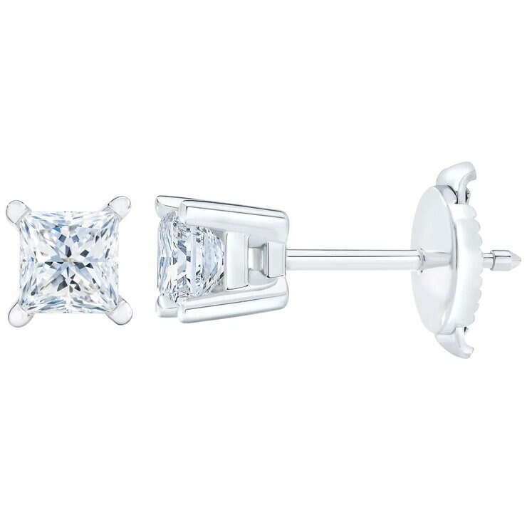0.73ctw Princess Cut Diamond Stud Earrings, 14ct White Gold