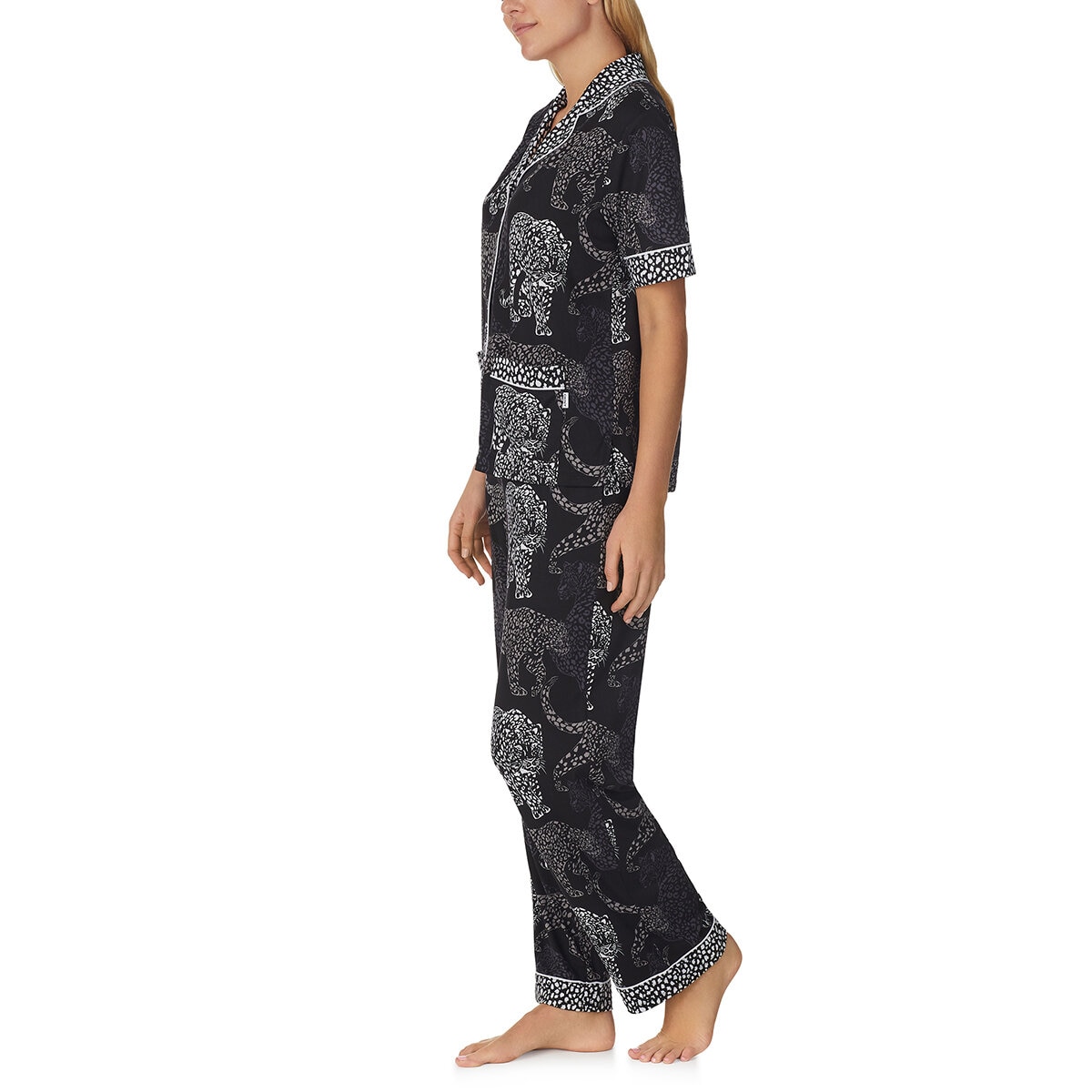 DKNY Notch Collar 3 Piece PJ Set in Black - Extra Large