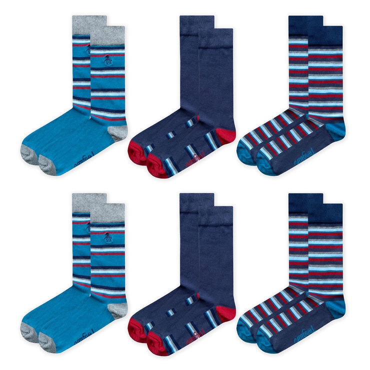 Original Penguin Men's Striped Socks, 6 Pack in Teal, Navy and Red Original Penguin Men's Striped Socks, 6 Pack in Teal, Navy and Red
