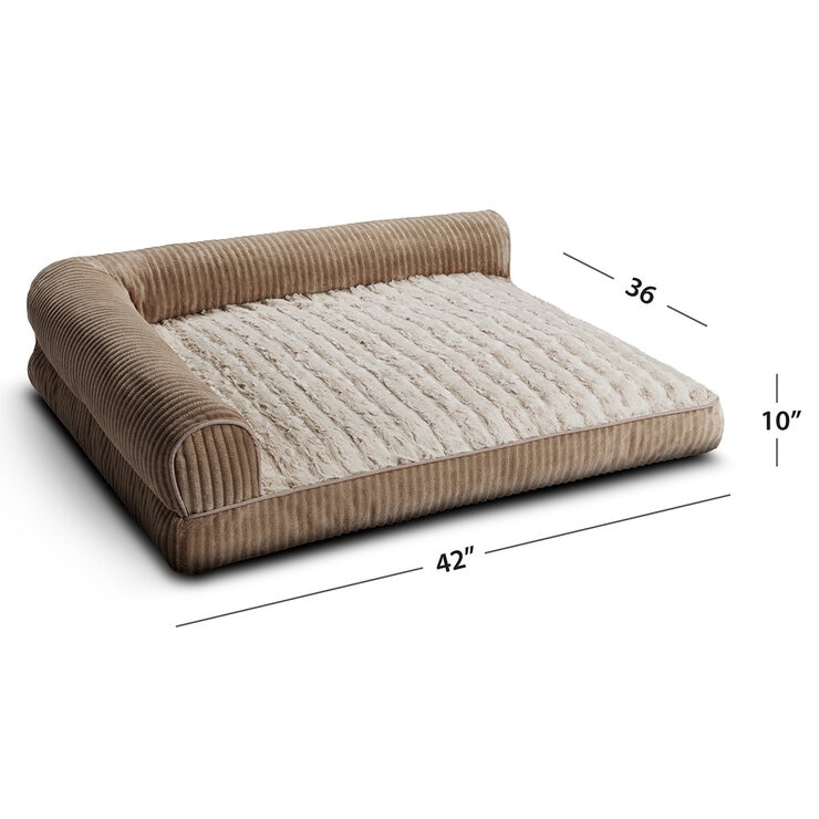 Kirkland Signature L Shaped Bolster Pet Bed, 42" x 36" in Tan Striped
