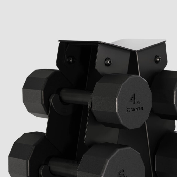 Centr 108kg Rubber Dumbbell Set with Rack