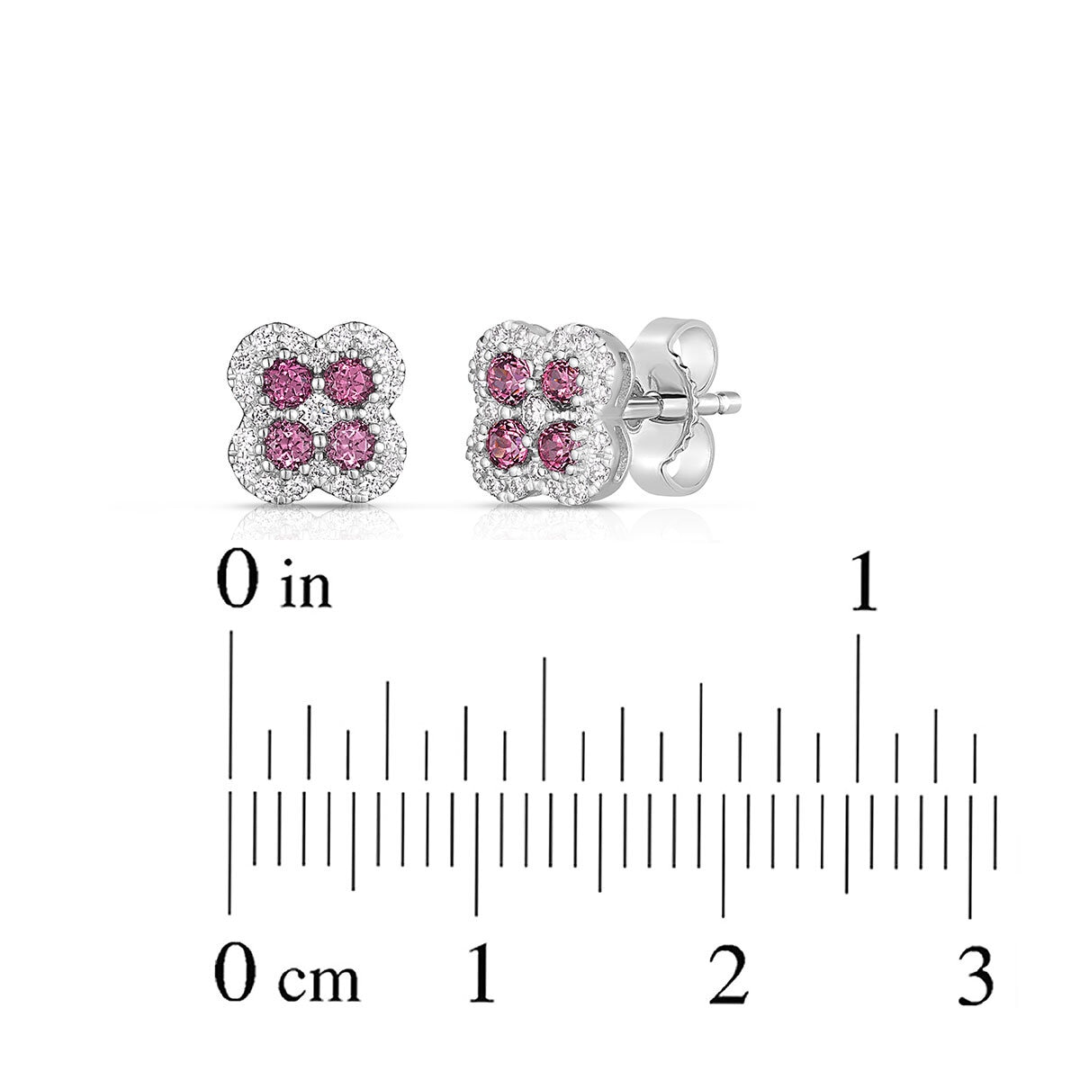 Round Cut Garnet & 0.15ctw Diamond Earrings, 14ct White Gold