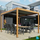 Alvivo 9ft 8" x 13ft 3" (3 x 4m) Wood-Look Louvered Aluminium Pergola Bundle with 3 Pull-Down Screens