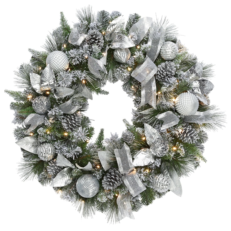 32 Inch (31.8 cm) PreLit Decorated Christmas Wreath With 50 LED Lights