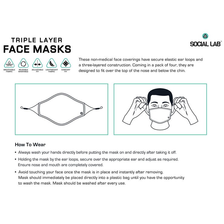 Social Lab Triple Layer Men's Reusable Face Masks, 4 Pack Costco UK