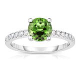 Round Cut Peridot & 0.20ctw Diamond Ring, 14ct White Gold