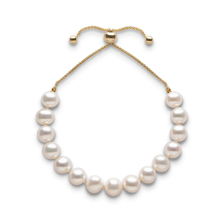 7.5-8mm Cultured Freshwater White Pearl Bolo Bracelet, 18ct Yellow Gold 7.5-8mm Cultured Freshwater White Pearl Bolo Bracelet, 18ct Yellow Gold