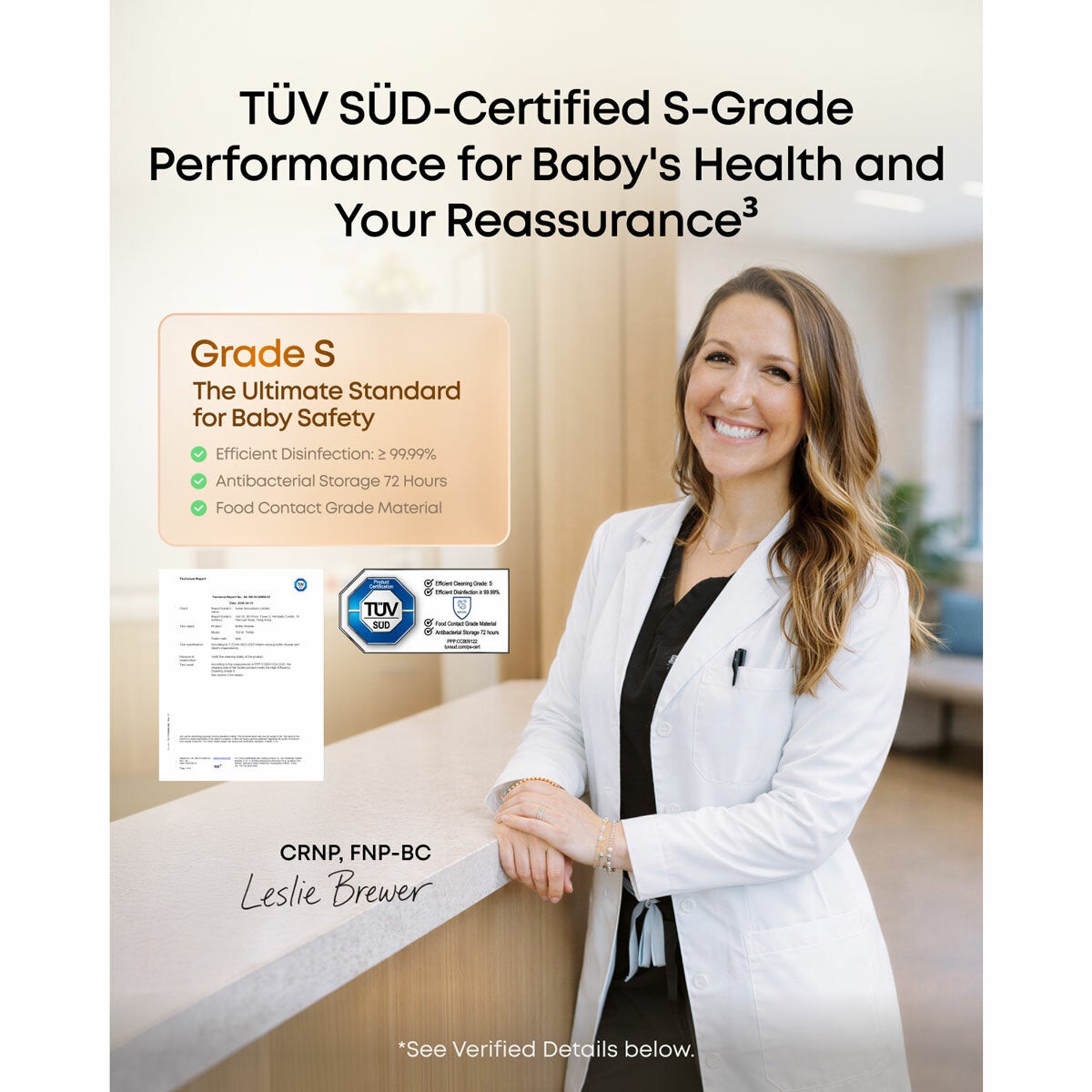 Lifstyle image showing certified S grade performance for baby's health and your reassurance