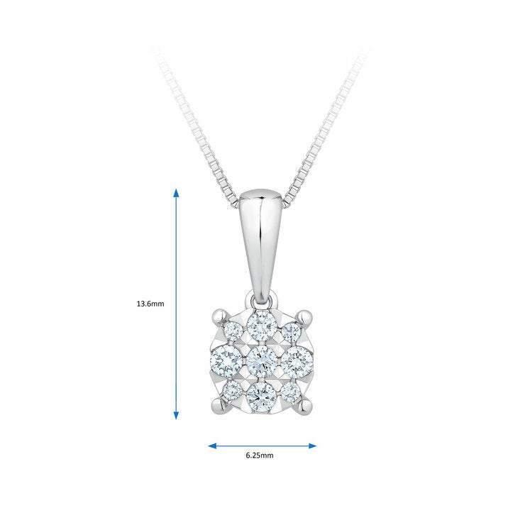0.15ctw Round Brilliant Cut Diamond Cluster Pendant, 14ct White Gold 0.15ctw Round Brilliant Cut Diamond Cluster Pendant, 14ct White Gold