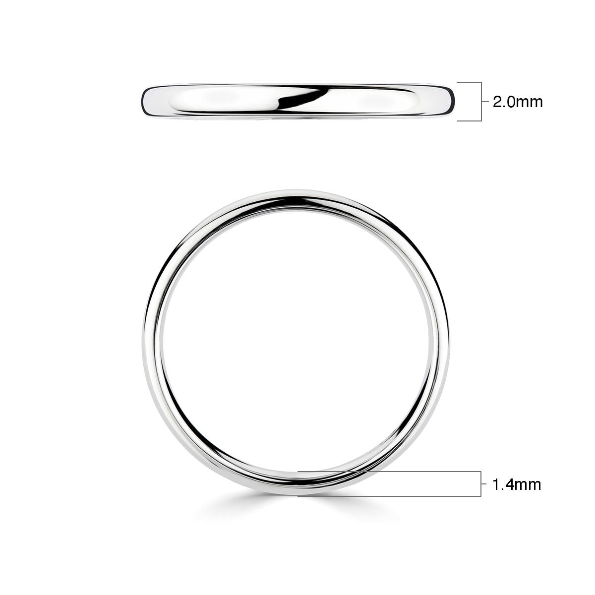2.0mm Basic Light Court Wedding band. Platinum