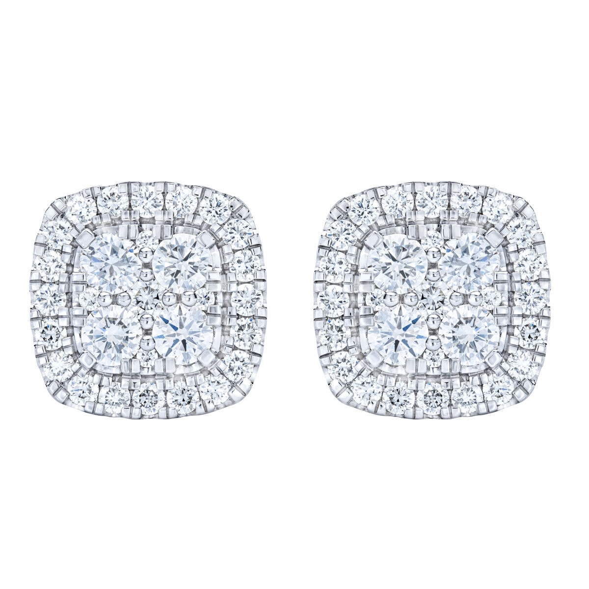 1.50ctw Round Brilliant Cut Diamond Cluster Earrings, 14ct White Gold