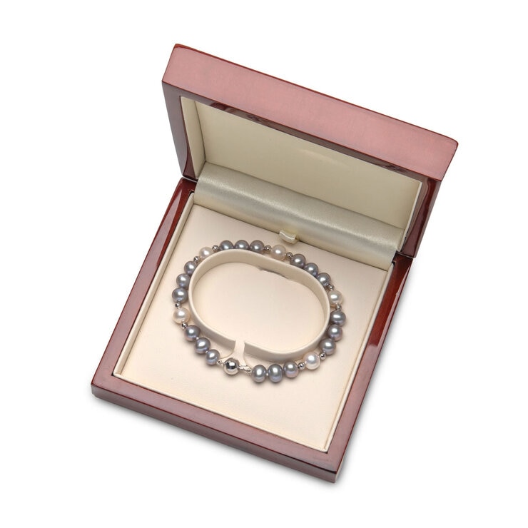 6-7mm Cultured Freshwater White & Grey Pearl Bracelet, 18ct White Gold 6-7mm Cultured Freshwater White & Grey Pearl Bracelet, 18ct White Gold