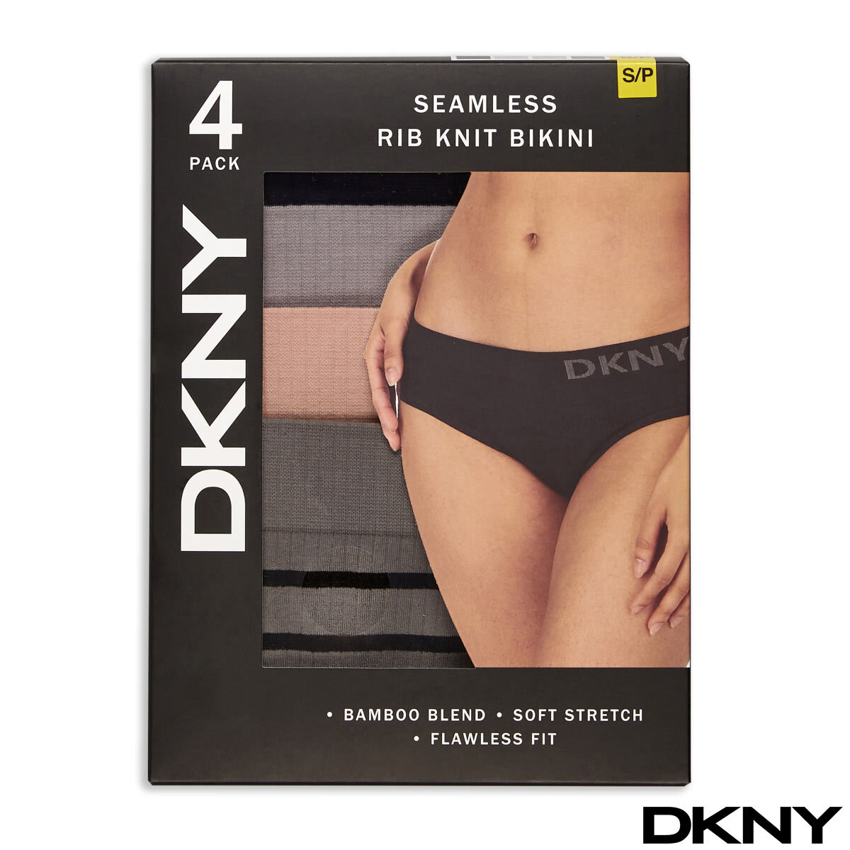 DKNY Women's Seamless Rib Knit 4 Pack Bikini Brief in 2 C