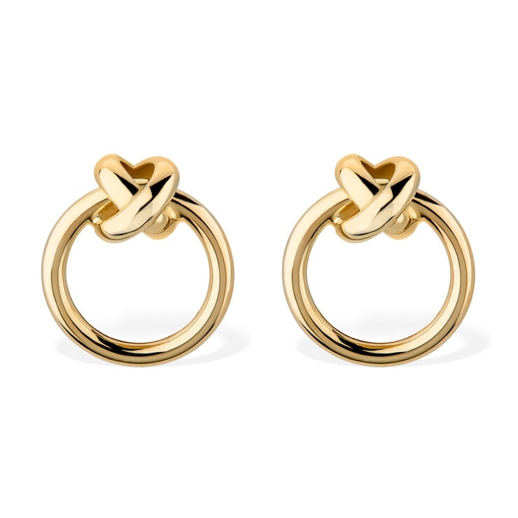 Circle Earrings with Cross Over Detail, 14ct Yellow Gold Circle Earrings with Cross Over Detail, 14ct Yellow Gold