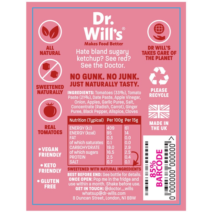 Dr Will's All Natural Tomato Ketchup, 3 x 250ml Dr Will's All Natural Tomato Ketchup, 3 x 250ml