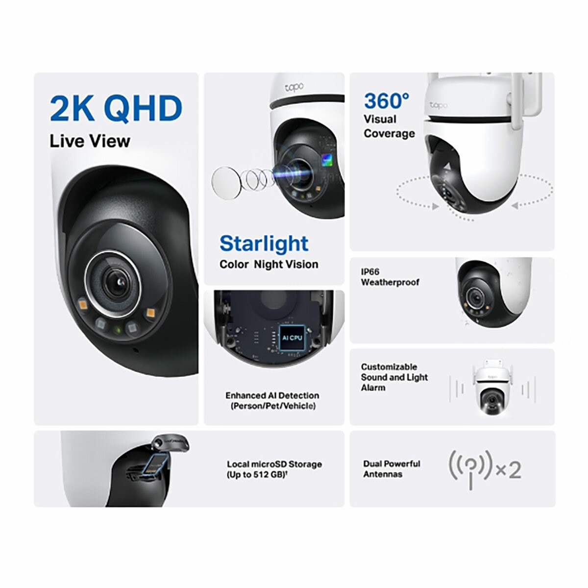 TP-Link Tapo C520WS 2K 4MP Outdoor Pan/Tilt Security Wi-Fi Camera -2 Pack