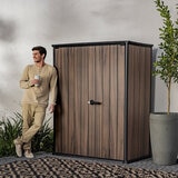 Keter Rosewood 4ft 6" x 2ft 4" (1.4 x 0.7m) 1,415 Litre Vertical Storage Shed with Shelves Keter Rosewood 4ft 6" x 2ft 4" (1.4 x 0.7m) 1,415 Litre Vertical Storage Shed with Shelves