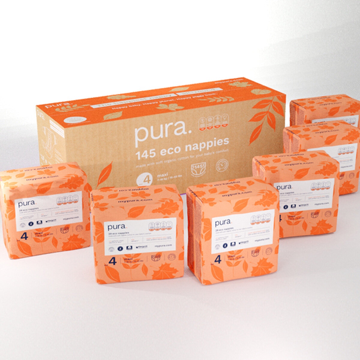 Pura High Performance Eco Nappies Size 4, 5 x 29 Pack (14...