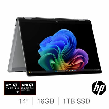 HP Omnibook X Flip, AMD Ryzen AI 7, 16GB RAM, 1TB SSD, 14 Inch Convertible 2 in 1 Laptop, 14-fk0009na