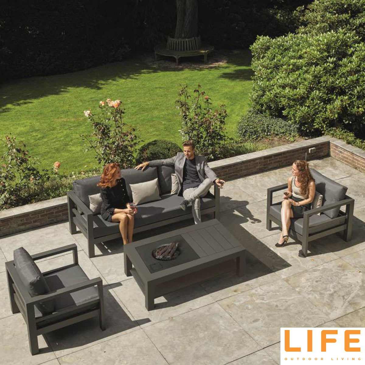 LIFE Outdoor Living Lava 4 Piece Fire Chat Lounge Set