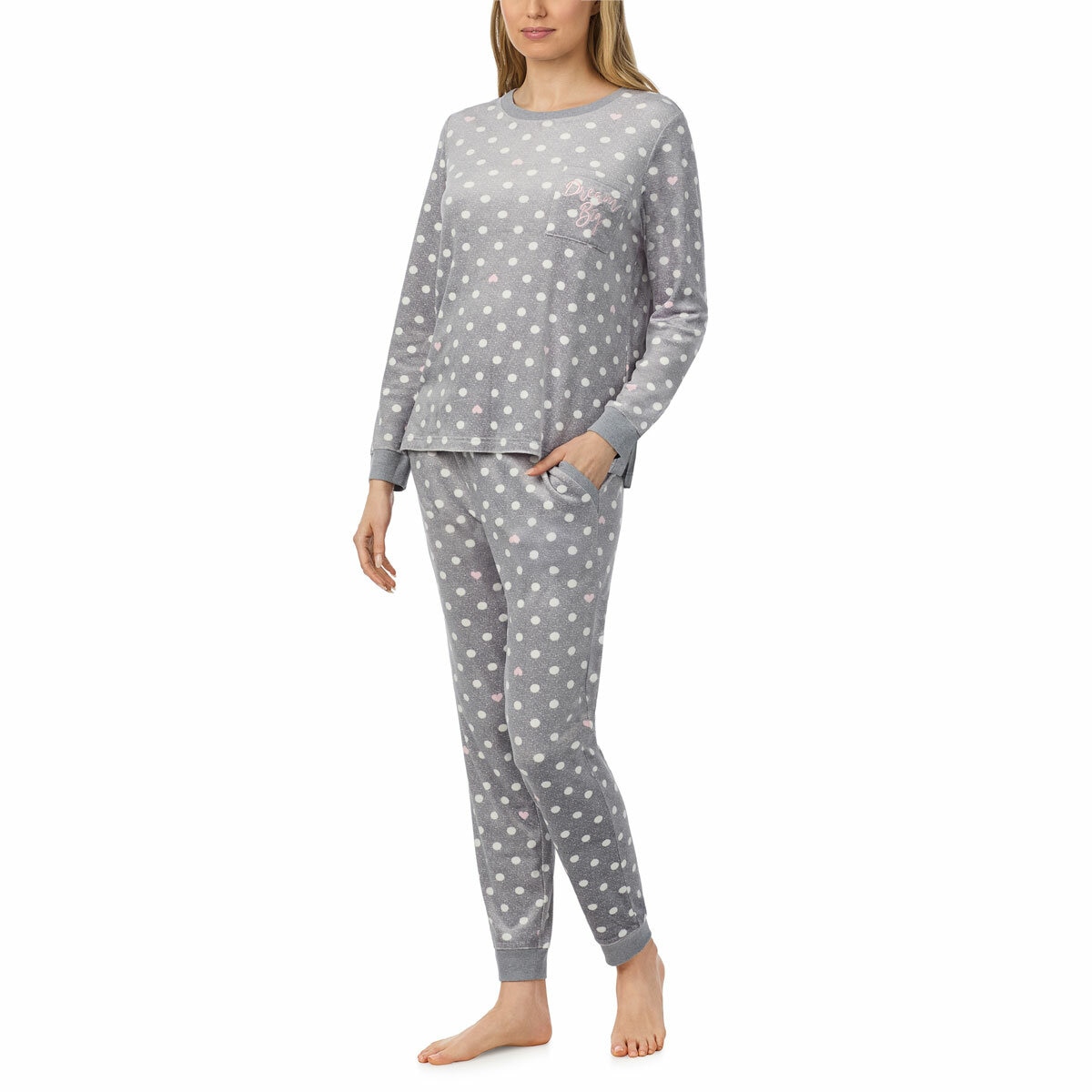 Jane & Bleecker Women's Silky Plush Pyjama Set in Grey Hearts Jane & Bleecker Women's Silky Plush Pyjama Set in Grey Hearts