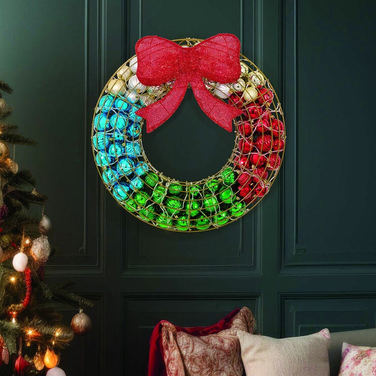 24 Inch Ornament Wreath With LED Lights