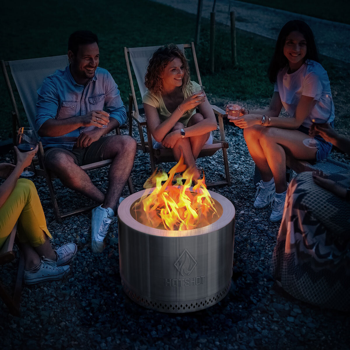 HotShot 22" Smokeless Wood Burning Fire Pit with Cover an...