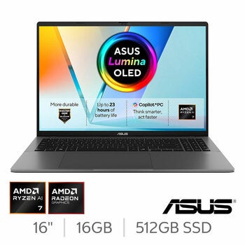 ASUS Vivobook S, Copilot+ PC, AMD Ryzen AI 7, 16GB RAM, 512GB SSD, 16 Inch OLED Laptop, M3607GA-SH011W