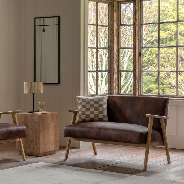 Gallery Neyland Brown Leather 2 Seater Sofa