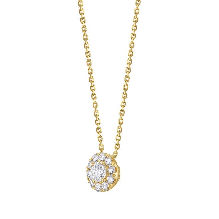 1.35ctw Round Brilliant Cut Diamond Halo Pendant, 14ct Yellow Gold