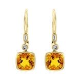 Cushion Cut Citrine & 0.10ctw Diamond Earring, 14ct Yellow Gold