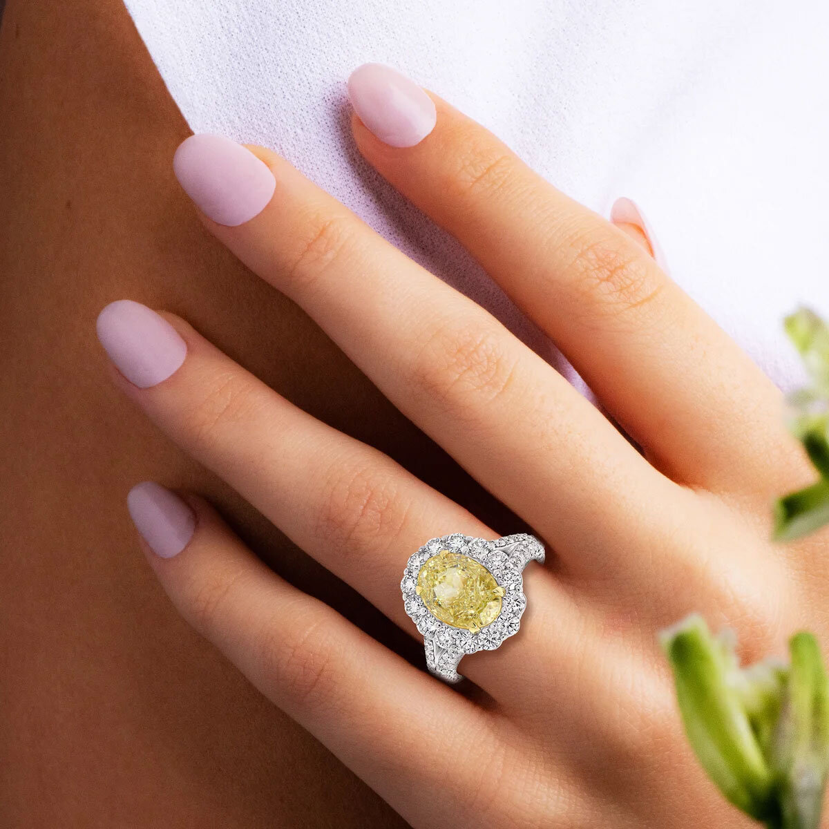 5.61ctw Oval Cut Fancy Yellow Diamond Halo Ring, Platinum