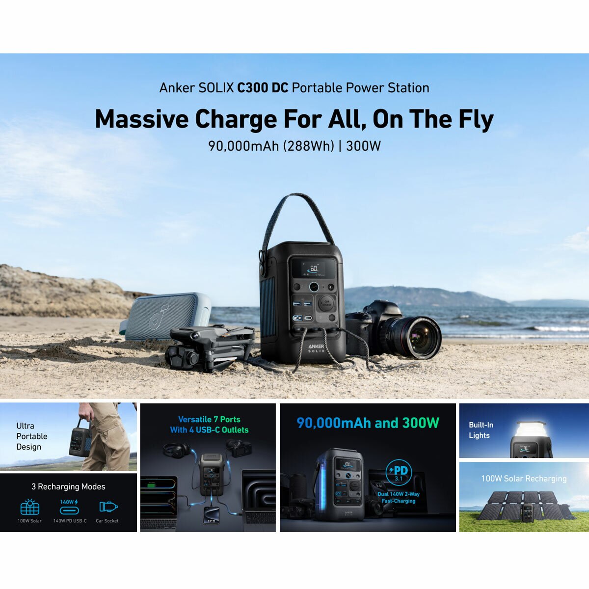 Anker C300X DC Portable Power Station + 100W Foldable Solar Panel