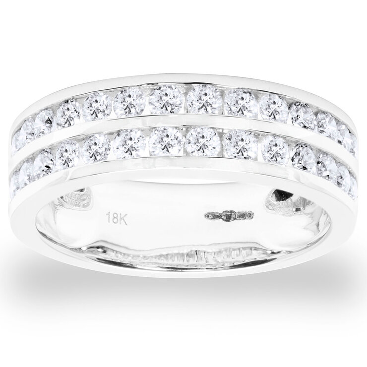 1.00ctw Round Brilliant Cut 2 Row Diamond Ring, 18ct White Gold 1.00ctw Round Brilliant Cut 2 Row Diamond Ring, 18ct White Gold