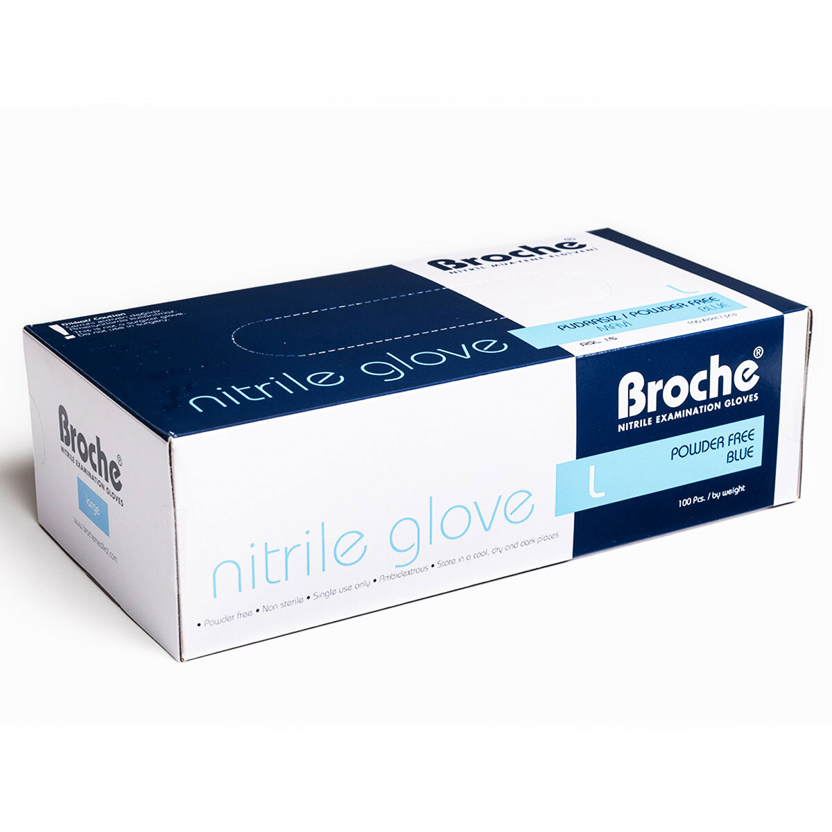 Broche Nitrile Gloves - Large, 100 Pack Angled View